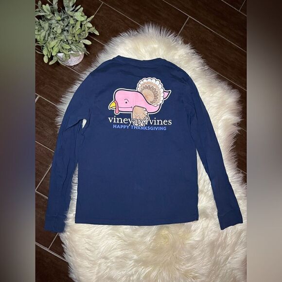 Vineyard Vines Turkey Whale Long-Sleeve Pocket Tee Happy Thanksgiving sz large - Picture 3 of 4